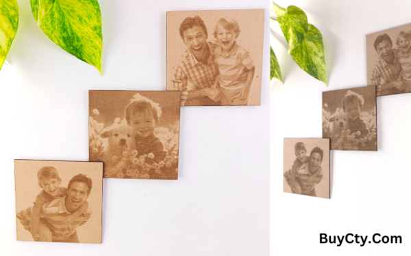 Personalized Wooden Photo Tiles(3) - 4x4 Inches - Laser Engraved Custom Picture Set